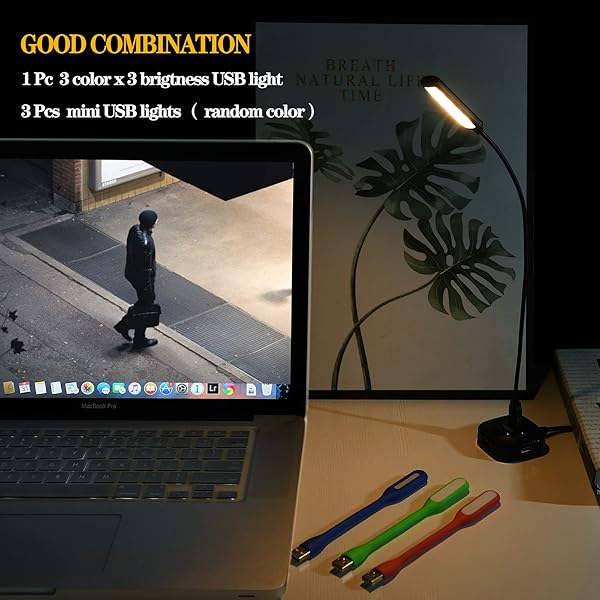 ORIEMARS ORIEMARS USB Reading Light: Adjustable Gooseneck Laptop & Keyboard Lamp with 3 Colors & 3 Brightness + 3 Mini LED Lights - View 7 of 7