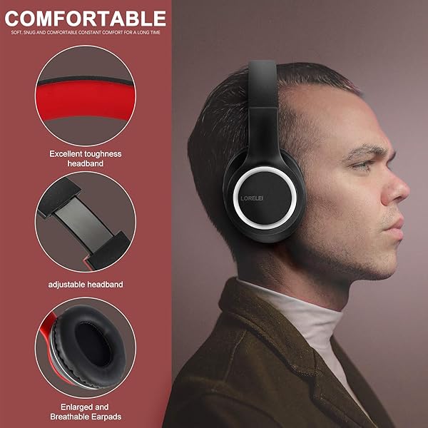 LORELEI LORELEI X8 Over-Ear Wired Headphones Lightweight Foldable with Microphone for Smartphone Tablet Computer MP3 MP4 Black Red - View 3 of 9