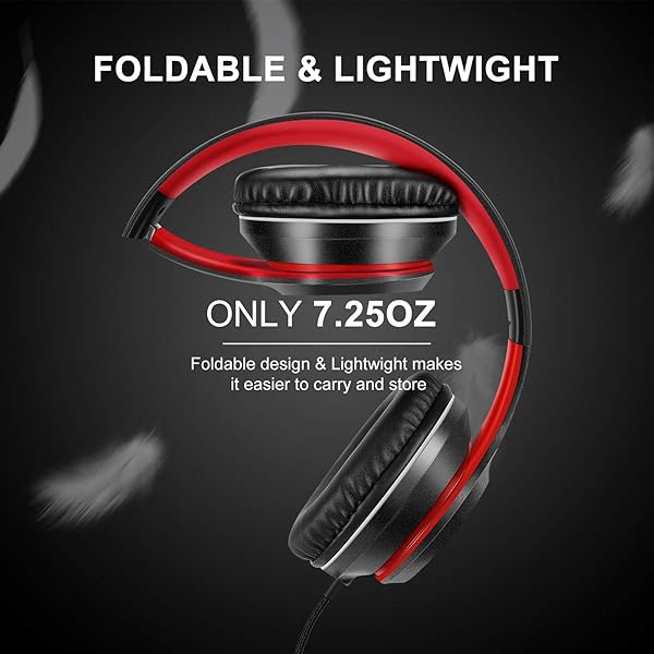 LORELEI LORELEI X8 Over-Ear Wired Headphones Lightweight Foldable with Microphone for Smartphone Tablet Computer MP3 MP4 Black Red - View 5 of 9