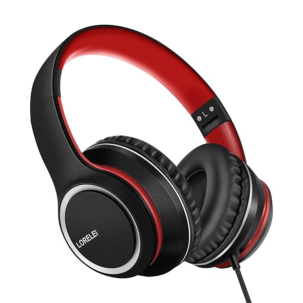 LORELEI LORELEI X8 Over-Ear Wired Headphones Lightweight Foldable with Microphone for Smartphone Tablet Computer MP3 MP4 Black Red