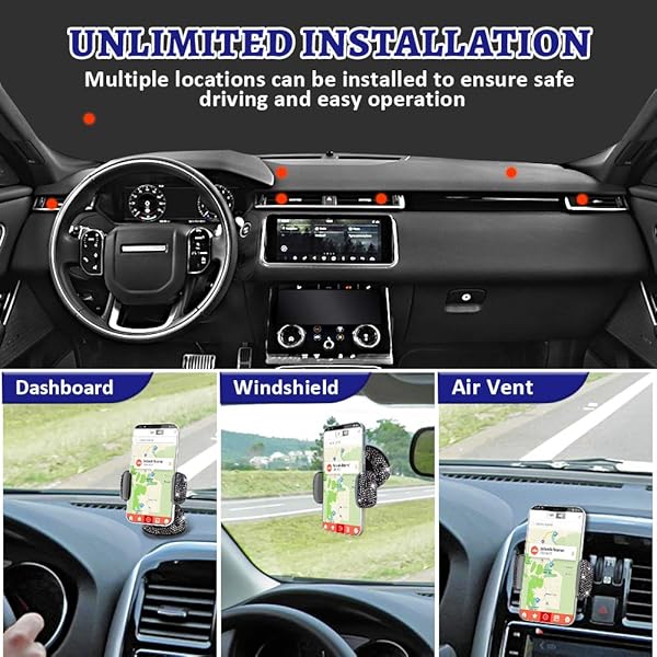eing Bling Crystal Car Phone Mount Universal Holder with Extra Air Vent Base for Dashboard Windshield and Air Vent Black - View 5 of 9