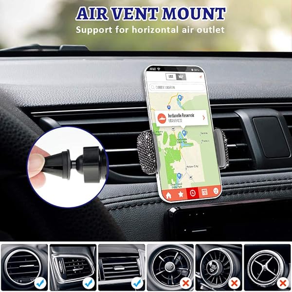 eing Bling Crystal Car Phone Mount Universal Holder with Extra Air Vent Base for Dashboard Windshield and Air Vent Black - View 6 of 9