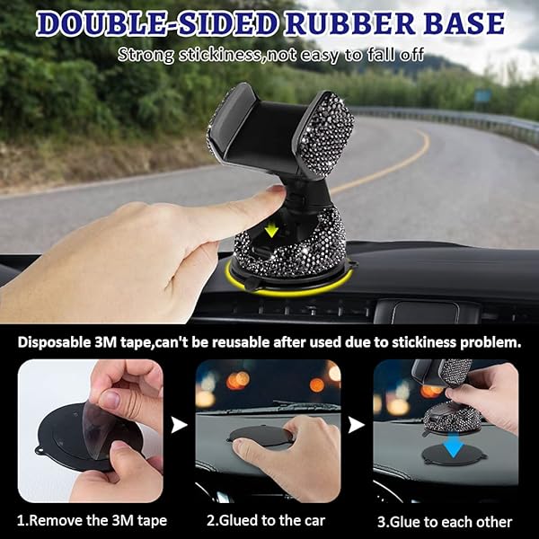 eing Bling Crystal Car Phone Mount Universal Holder with Extra Air Vent Base for Dashboard Windshield and Air Vent Black - View 7 of 9