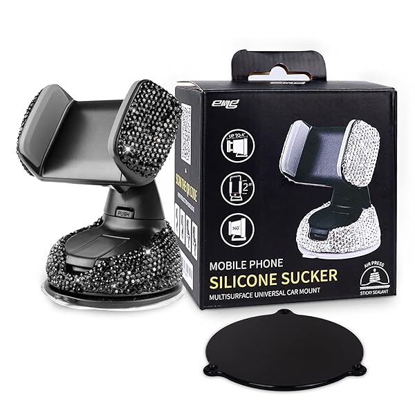 eing Bling Crystal Car Phone Mount Universal Holder with Extra Air Vent Base for Dashboard Windshield and Air Vent Black - View 9 of 9