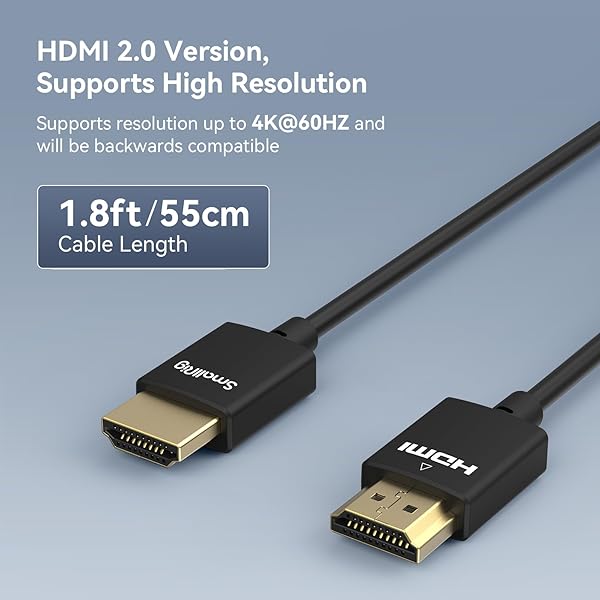 SMALLRIG SmallRig Upgraded Ultra Thin HDMI Cable 55cm/1.8Ft (A to A), 4K Hyper Super Flexible Slim Cord, High Speed Supports 3D, 4K@60Hz, Ethernet, ARC Type-A Male to Male for Camera, Monitor, Gimbal - 2957B - View 5 of 10