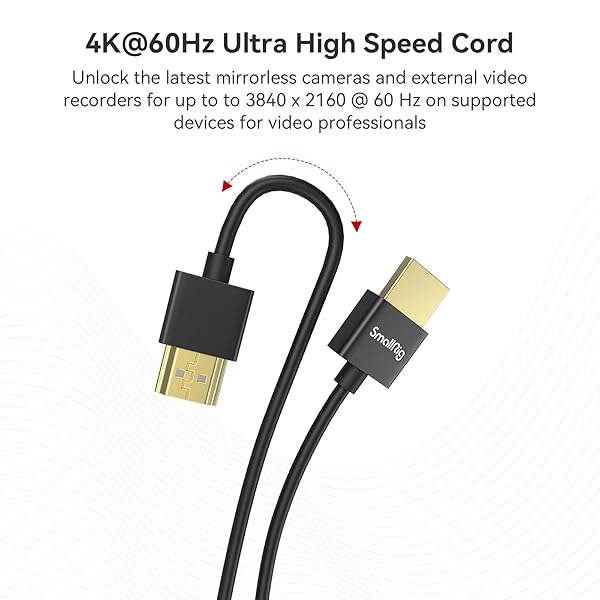 SMALLRIG SmallRig Upgraded Ultra Thin HDMI Cable 55cm/1.8Ft (A to A), 4K Hyper Super Flexible Slim Cord, High Speed Supports 3D, 4K@60Hz, Ethernet, ARC Type-A Male to Male for Camera, Monitor, Gimbal - 2957B - View 7 of 10