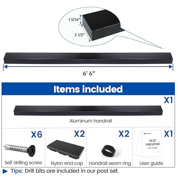 Muzata Muzata 66 Inch Aluminum Handrail Black Cable Railing Top Rail for Deck Stair Indoor Outdoor Use HL10 BPA - View 3 of 9