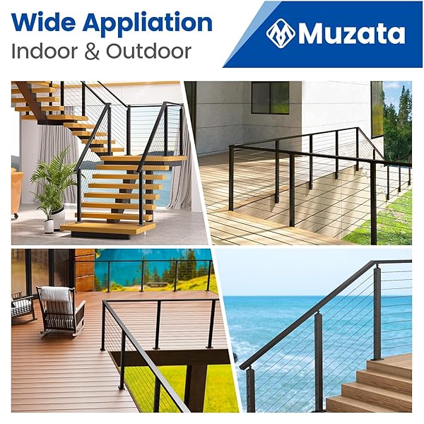 Muzata Muzata 66 Inch Aluminum Handrail Black Cable Railing Top Rail for Deck Stair Indoor Outdoor Use HL10 BPA - View 8 of 9