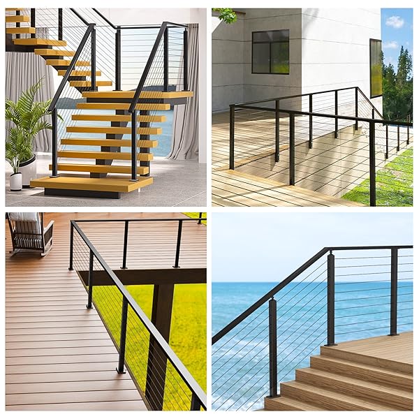 Muzata Muzata 66 Inch Aluminum Handrail Black Cable Railing Top Rail for Deck Stair Indoor Outdoor Use HL10 BPA - View 9 of 9