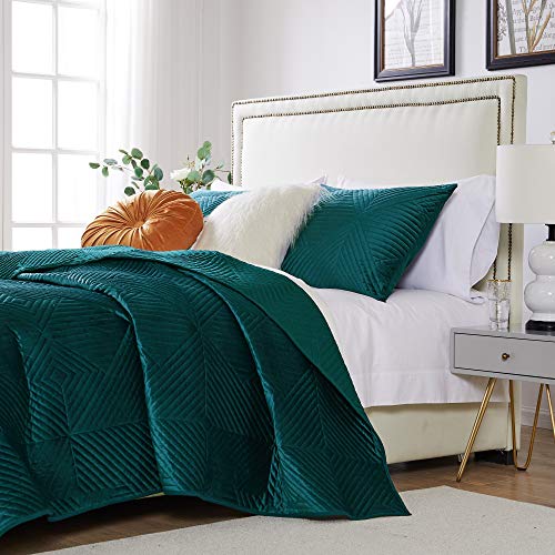 Greenland Home Fashions Greenland Home Riviera Velvet Quilt Set 3 Piece Full Queen Teal Finely Stitched Bedding Collection - View 3 of 9