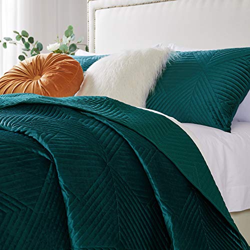 Greenland Home Fashions Greenland Home Riviera Velvet Quilt Set 3 Piece Full Queen Teal Finely Stitched Bedding Collection - View 5 of 9