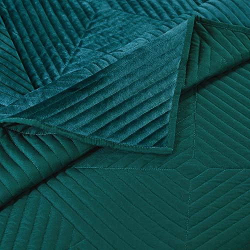 Greenland Home Fashions Greenland Home Riviera Velvet Quilt Set 3 Piece Full Queen Teal Finely Stitched Bedding Collection - View 6 of 9