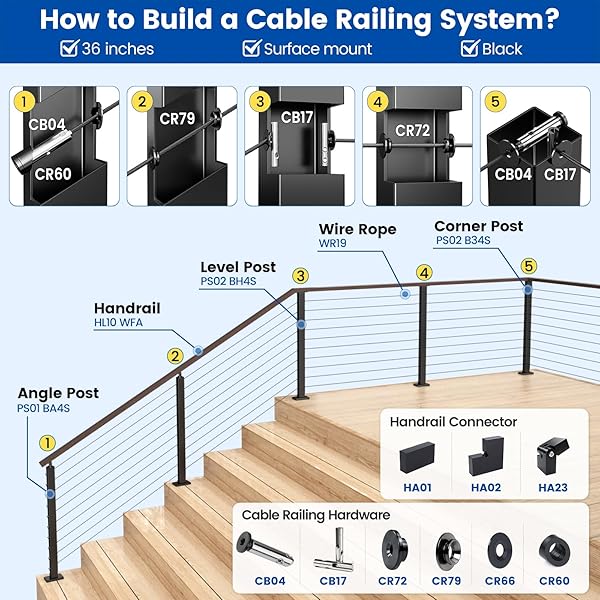 Muzata Muzata 66 Inch Aluminum Cable Railing Handrail Walnut Wood Grain Adjustable Top Rail for Indoor Outdoor Deck and Stair Systems - View 7 of 8