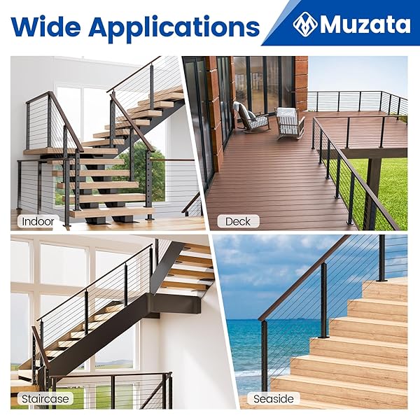Muzata Muzata 66 Inch Aluminum Cable Railing Handrail Walnut Wood Grain Adjustable Top Rail for Indoor Outdoor Deck and Stair Systems - View 8 of 8