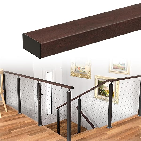 Muzata Muzata 66 Inch Aluminum Cable Railing Handrail Walnut Wood Grain Adjustable Top Rail for Indoor Outdoor Deck and Stair Systems - View 2 of 8