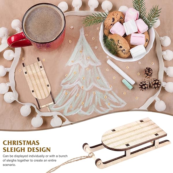 VOSAREA VOSAREA 5pcs Christmas Sled Ornaments Miniature Sleigh Decor for Crafts Xmas Tree Mantel Door Bookshelf Tabletop Decoration - View 7 of 10