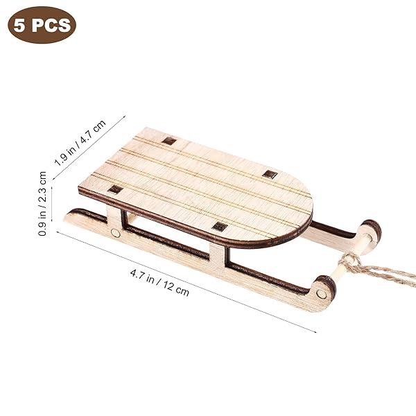 VOSAREA VOSAREA 5pcs Christmas Sled Ornaments Miniature Sleigh Decor for Crafts Xmas Tree Mantel Door Bookshelf Tabletop Decoration - View 8 of 10