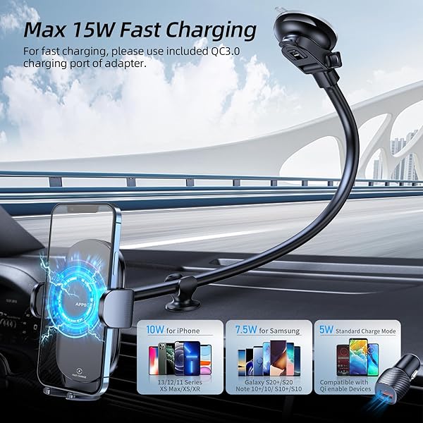 APPS2Car APPS2Car Wireless Car Charger 15W Fast Charging Phone Holder Mount for Dashboard Windshield Air Vent Compatible with iPhone Samsung LG and More - View 3 of 7