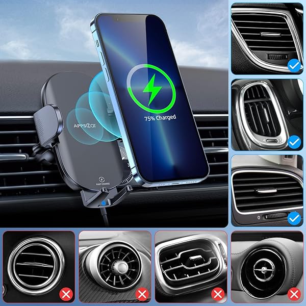 APPS2Car APPS2Car Wireless Car Charger 15W Fast Charging Phone Holder Mount for Dashboard Windshield Air Vent Compatible with iPhone Samsung LG and More - View 7 of 7