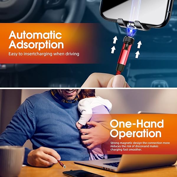 Ankndo 5 Pack Magnetic Charging Cable 3 in 1 Rotating Charger with LED Light Nylon Braided Cord for Micro USB USB C and iProduct Devices - View 4 of 8