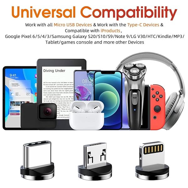 Ankndo 5 Pack Magnetic Charging Cable 3 in 1 Rotating Charger with LED Light Nylon Braided Cord for Micro USB USB C and iProduct Devices - View 7 of 8