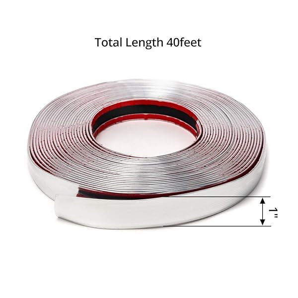 QWORK "QWORK 1" Wide Chrome Molding Trim - 40ft Car Edge Protector for Bumpers & Doors | Scratchproof DIY Decoration" - View 6 of 7