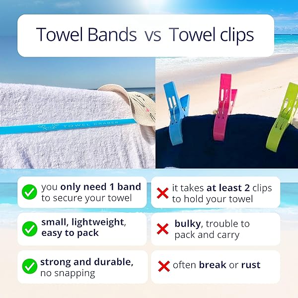 TOWEL CRABBER Towel Bands 6 Pack Extra Durable for Beach Pool and Cruise Chairs Great Alternative to Beach Towel Clips - View 5 of 7