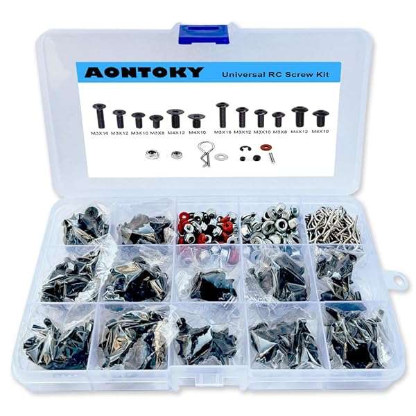AONTOKY 500Pcs AONTOKY RC Screw Kit - M3 M4 Hex Screws & Nuts for 1/8 1/10 1/12 Scale Cars & Trucks - DIY Repair Tool Set