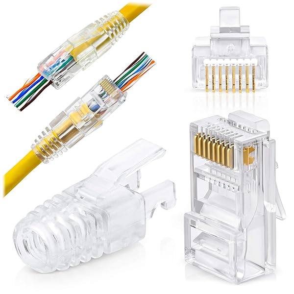 GTZ GTZ RJ45 Cat6 Pass Through Connectors and Strain Relief Boots Pack of 100 Easy to Crimp Modular Plug for UTP Network Cable