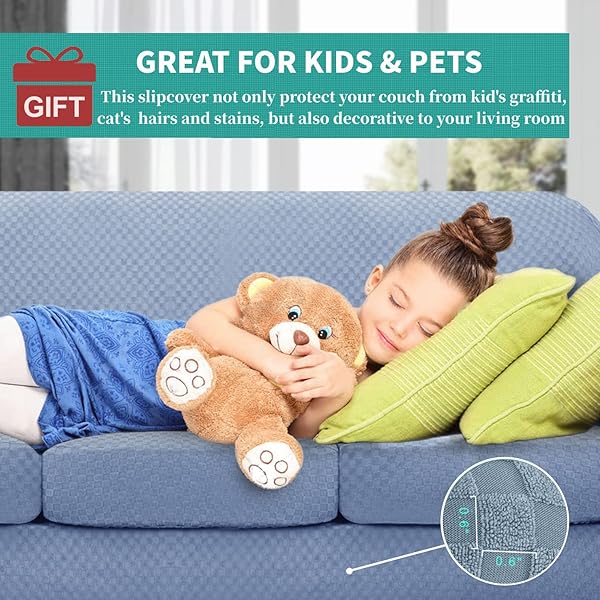 YEMYHOM YEMYHOM Checkered 3 Piece Couch Covers for 2 Cushion Sofa High Stretch Thickened Pet Protector Light Blue 55-69 Inches - View 4 of 8