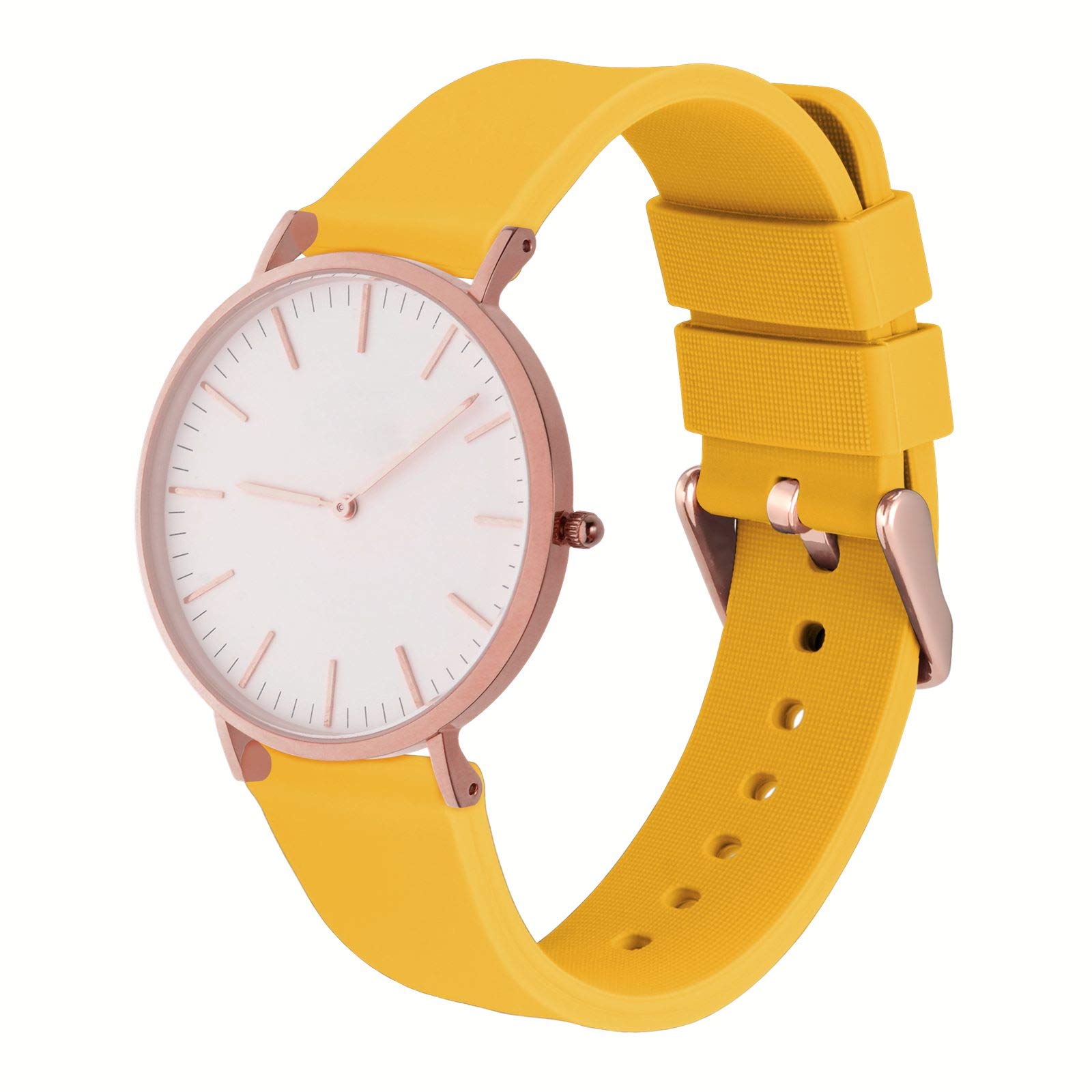 WOCCI 22mm Silicone Watch Band Soft Rubber Replacement Strap with Rose Gold Buckle Quick Release Yellow - View 8 of 8