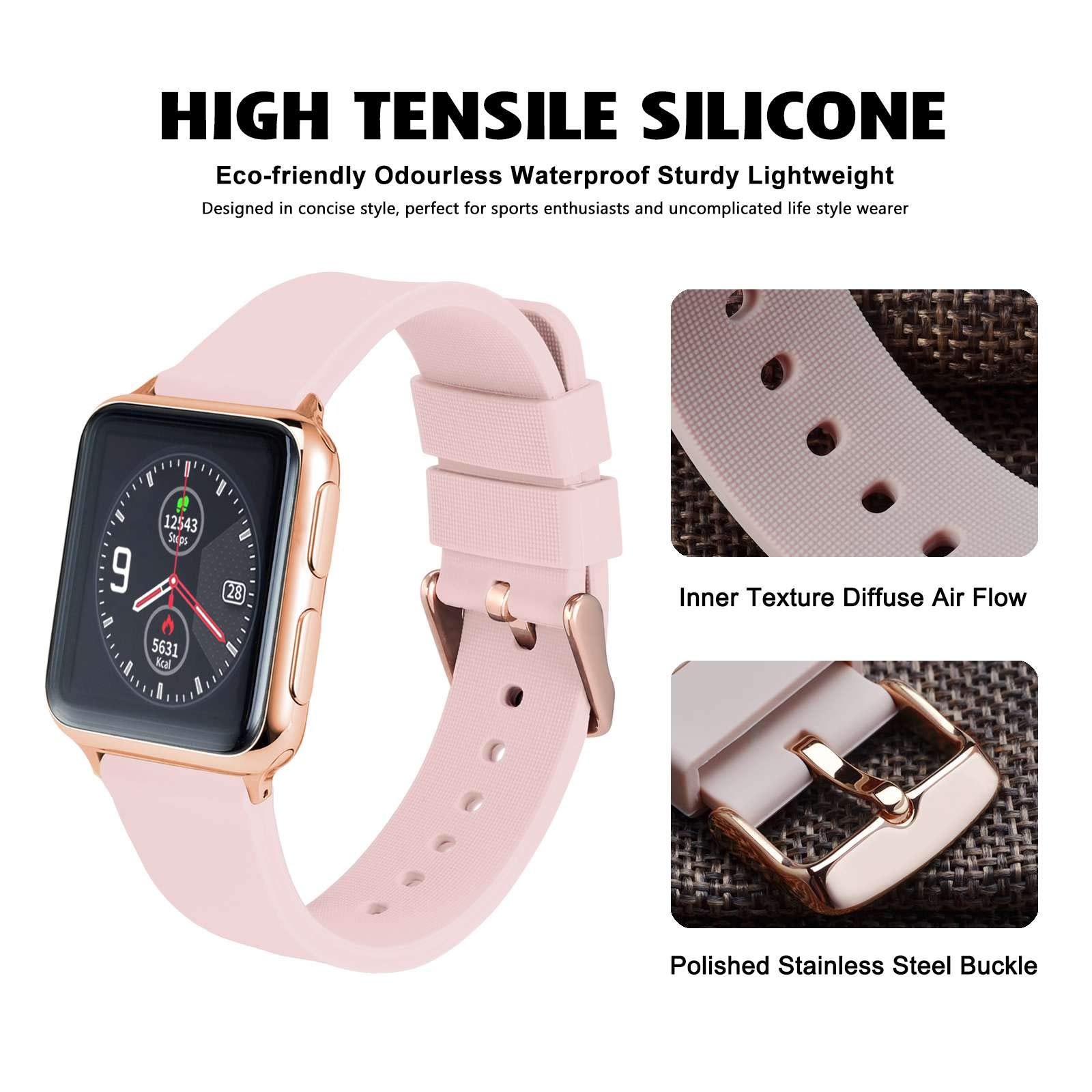 WOCCI 18mm Silicone Watch Band Pink Soft Rubber Replacement Strap with Rose Gold Buckle Quick Release - View 2 of 8