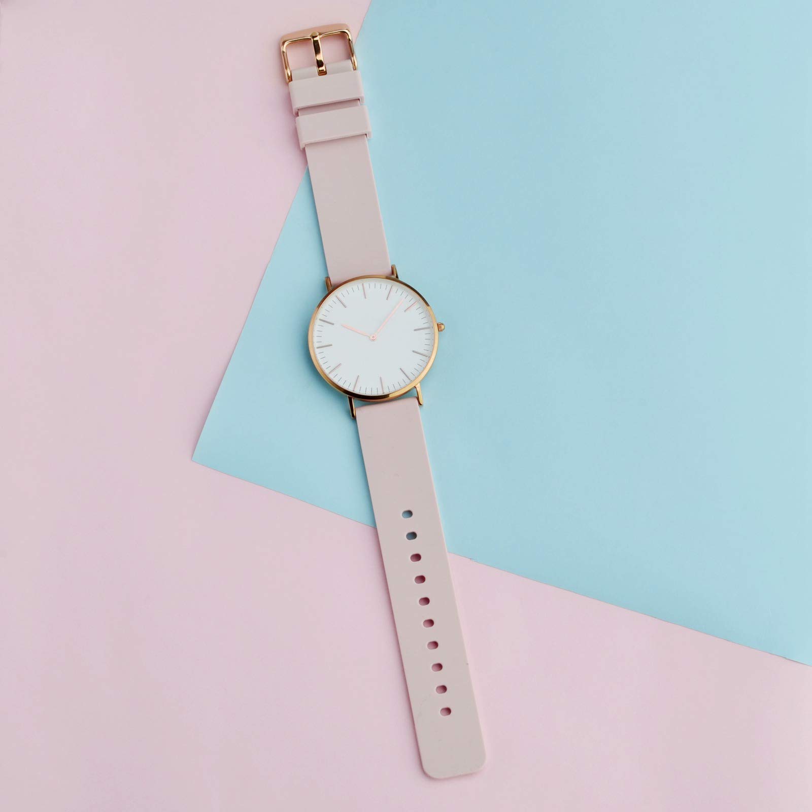 WOCCI 18mm Silicone Watch Band Pink Soft Rubber Replacement Strap with Rose Gold Buckle Quick Release - View 5 of 8