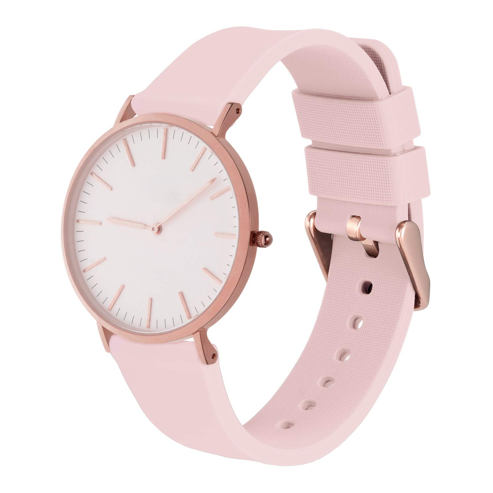 WOCCI 18mm Silicone Watch Band Pink Soft Rubber Replacement Strap with Rose Gold Buckle Quick Release - View 8 of 8