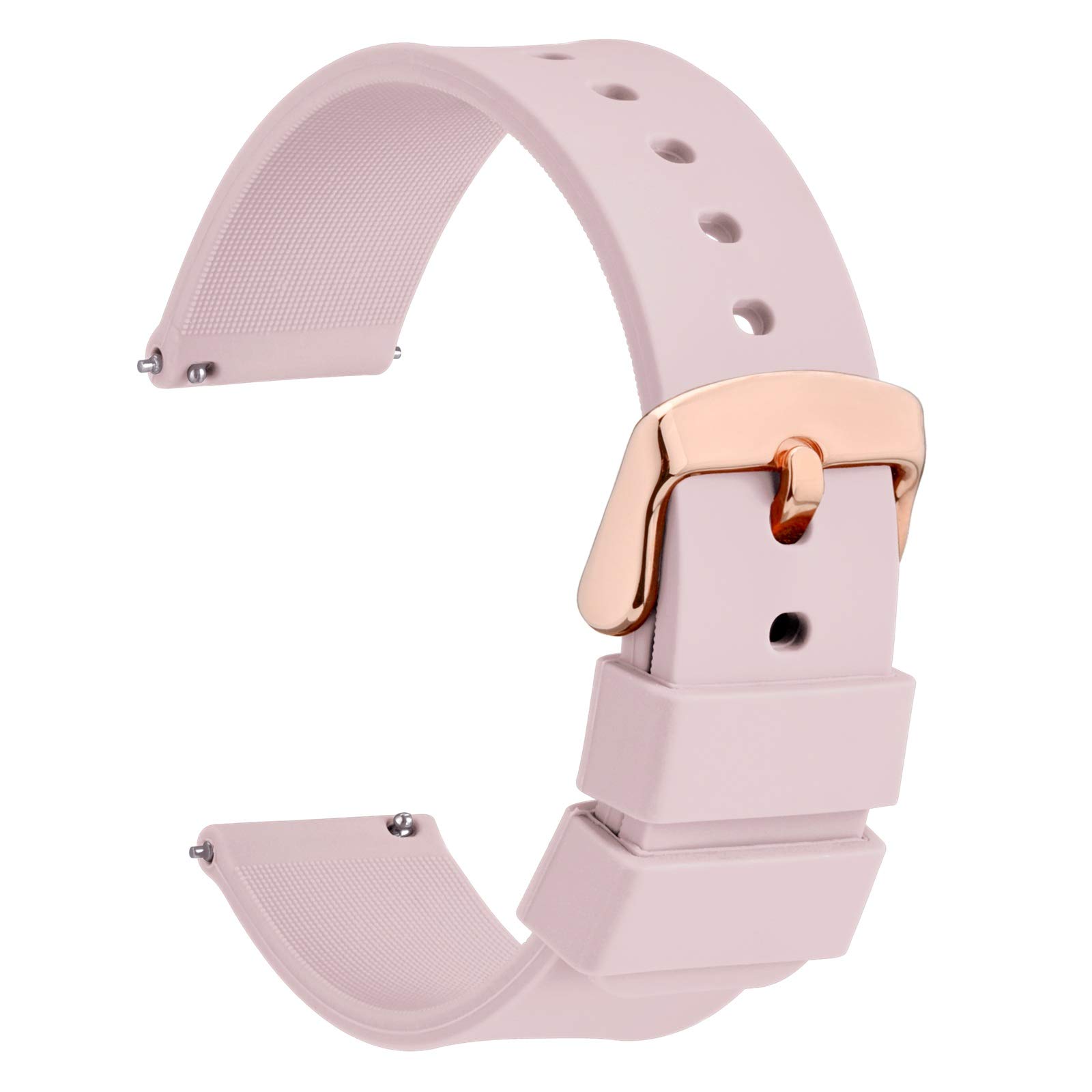 WOCCI 18mm Silicone Watch Band Pink Soft Rubber Replacement Strap with Rose Gold Buckle Quick Release