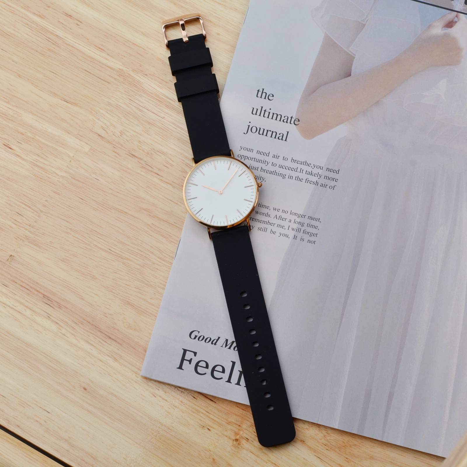 WOCCI 18mm Silicone Watch Band Black Soft Rubber Replacement Strap with Rose Gold Buckle Quick Release - View 5 of 8