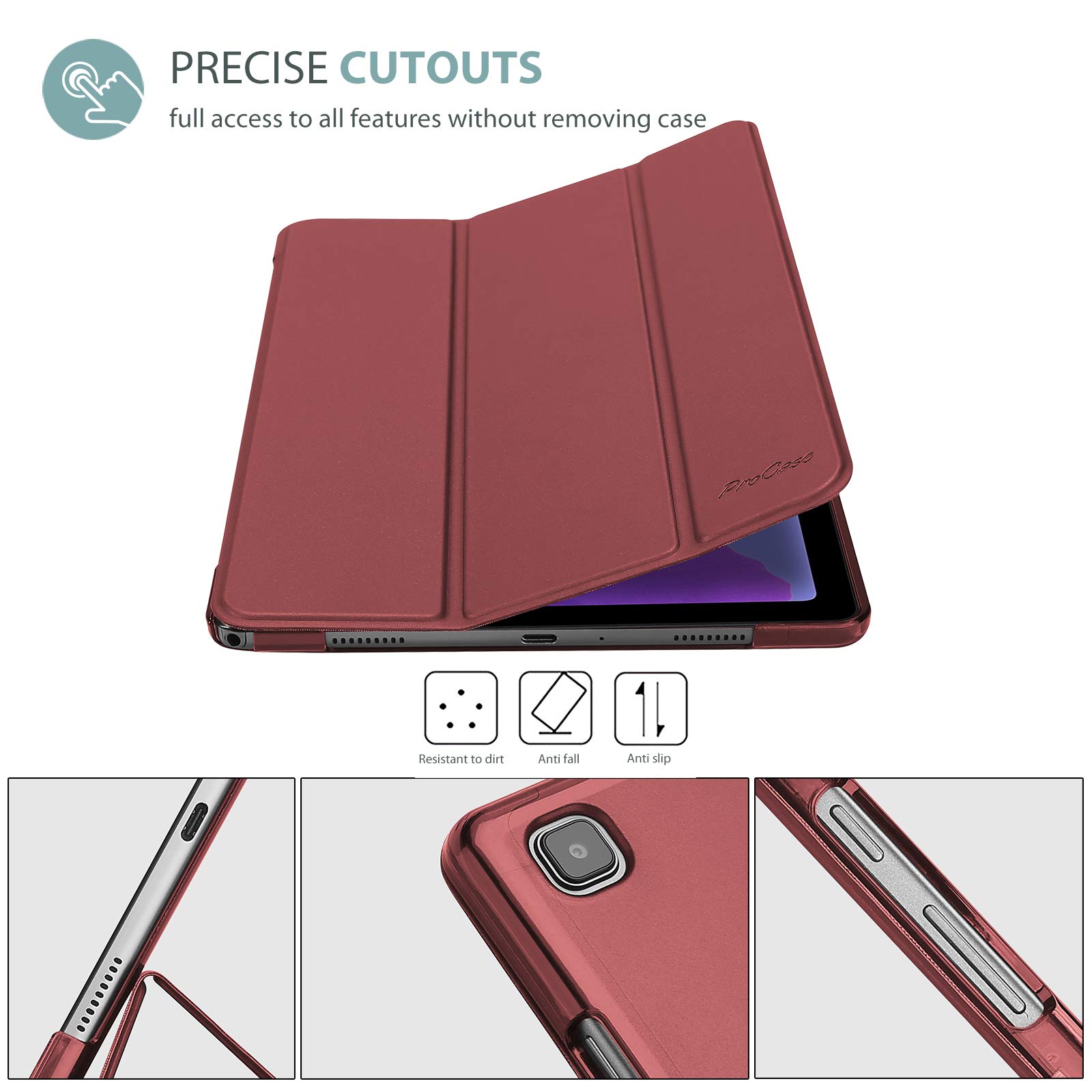 ProCase ProCase Smart Case for Galaxy Tab A7 10.4 Inch 2022 2020 Protective Stand Hard Shell Cover Wine Color - View 7 of 7