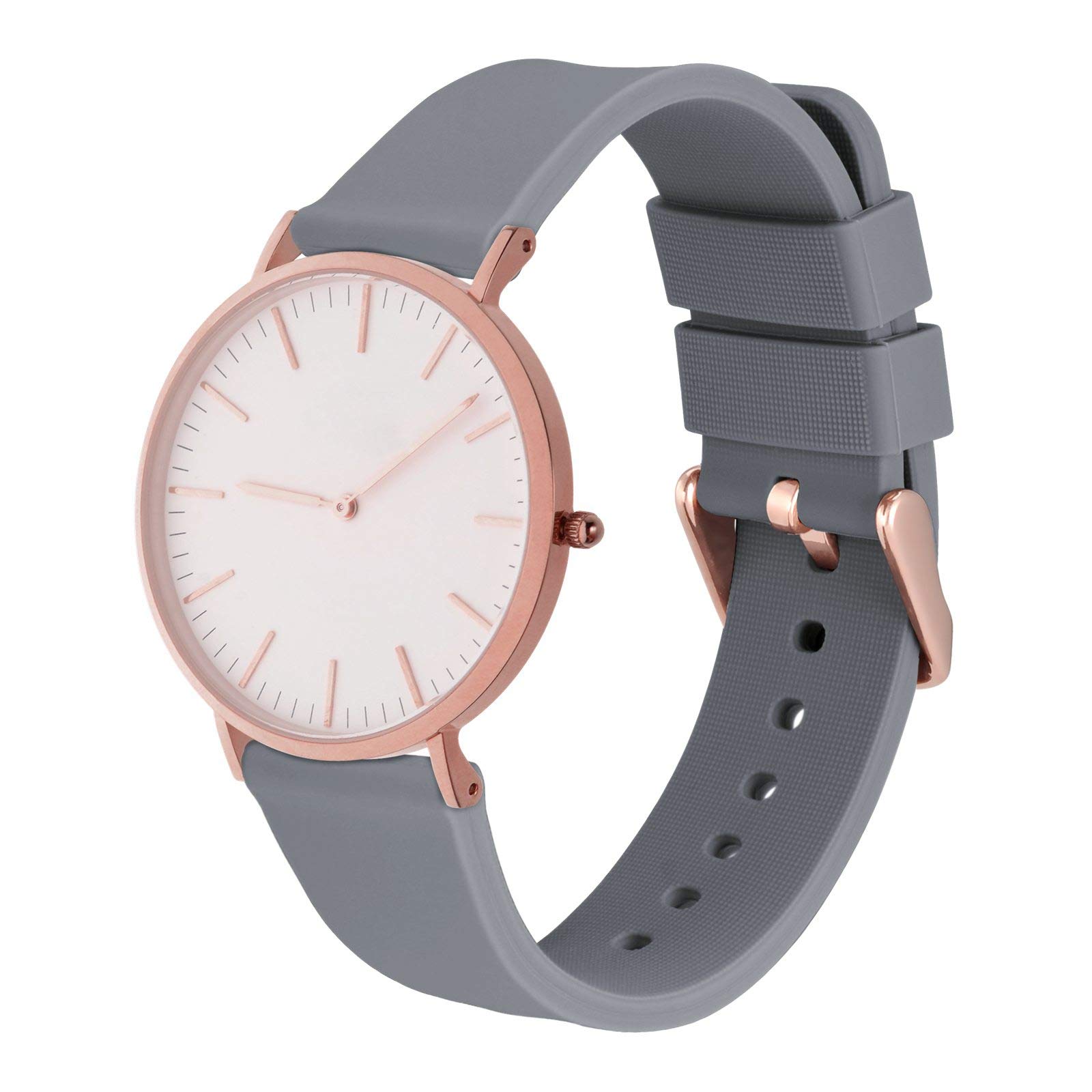 WOCCI 22mm Silicone Watch Band Grey Soft Rubber Replacement Strap with Rose Gold Buckle Quick Release - View 8 of 8