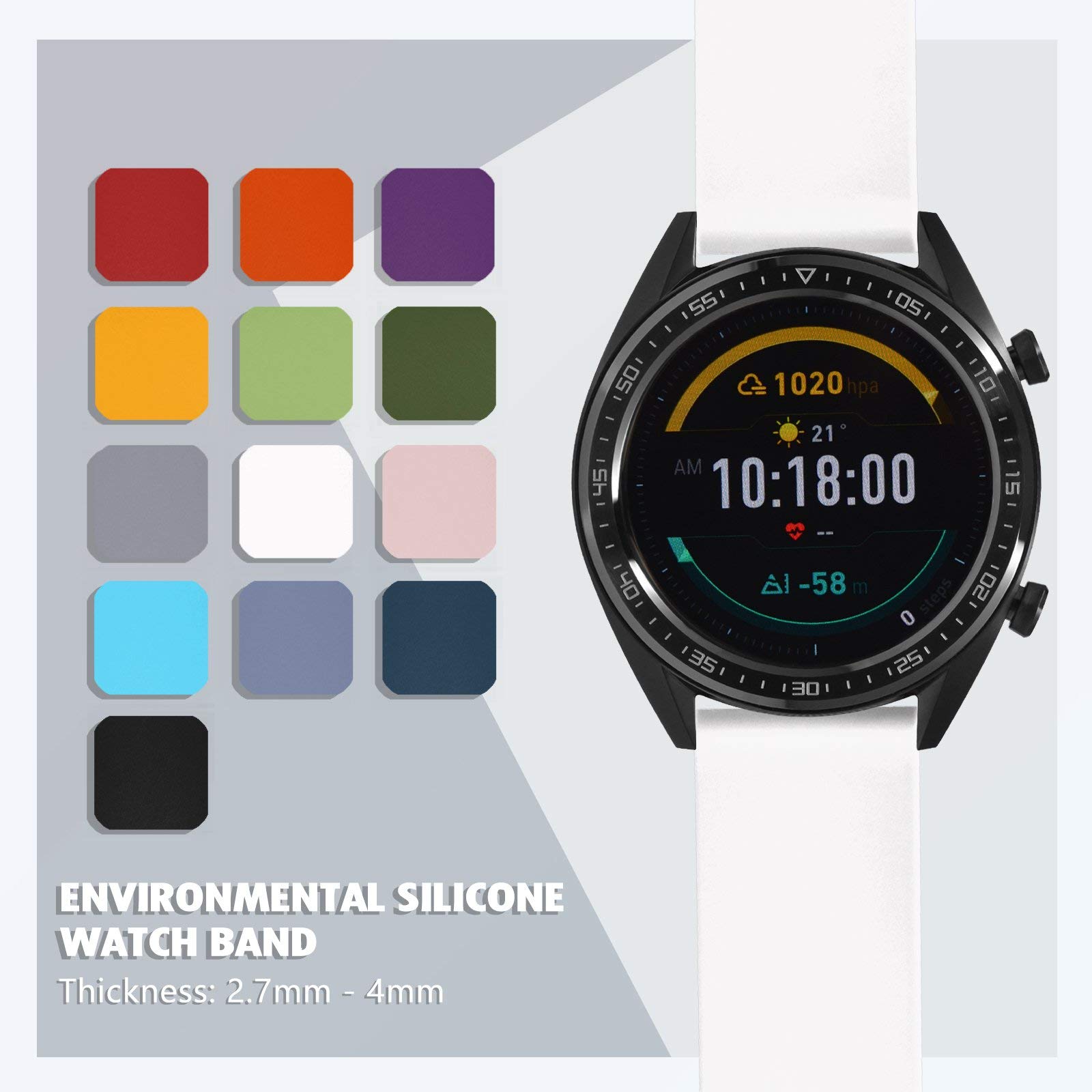 WOCCI 20mm Silicone Watch Band with Rose Gold Buckle Soft Rubber Replacement Straps Quick Release White - View 7 of 8