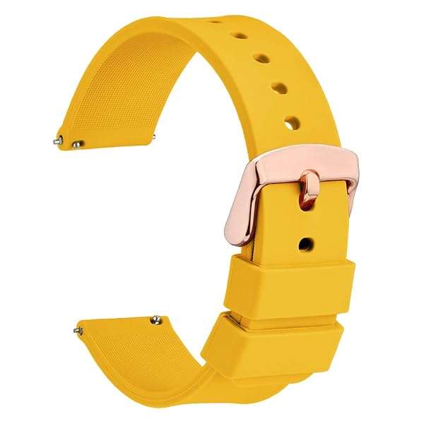 WOCCI 18mm Yellow Silicone Watch Band with Rose Gold Buckle - Soft Rubber Replacement Strap with Quick Release