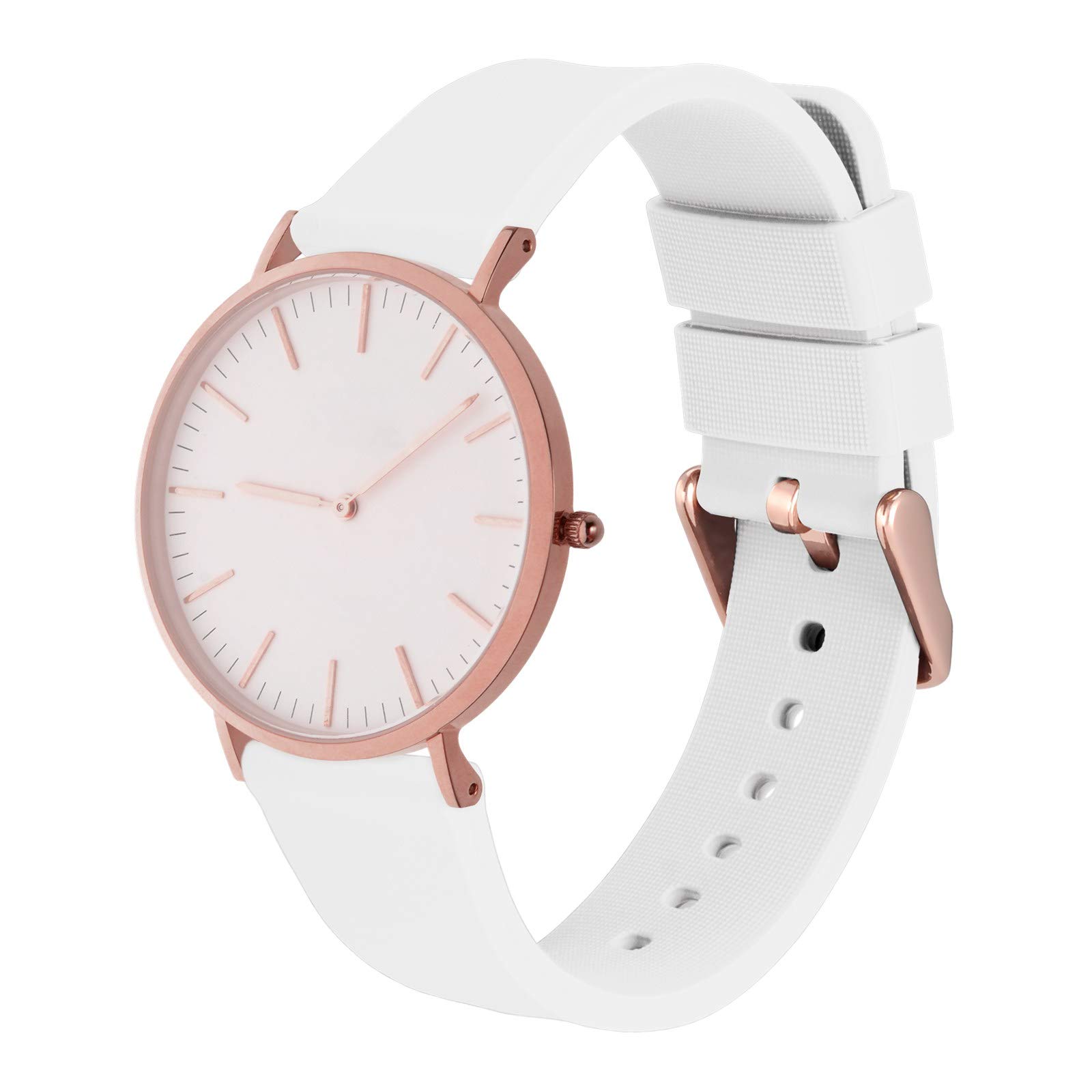 WOCCI 14mm Silicone Watch Band White with Rose Gold Buckle Soft Rubber Replacement Straps Quick Release - View 8 of 8