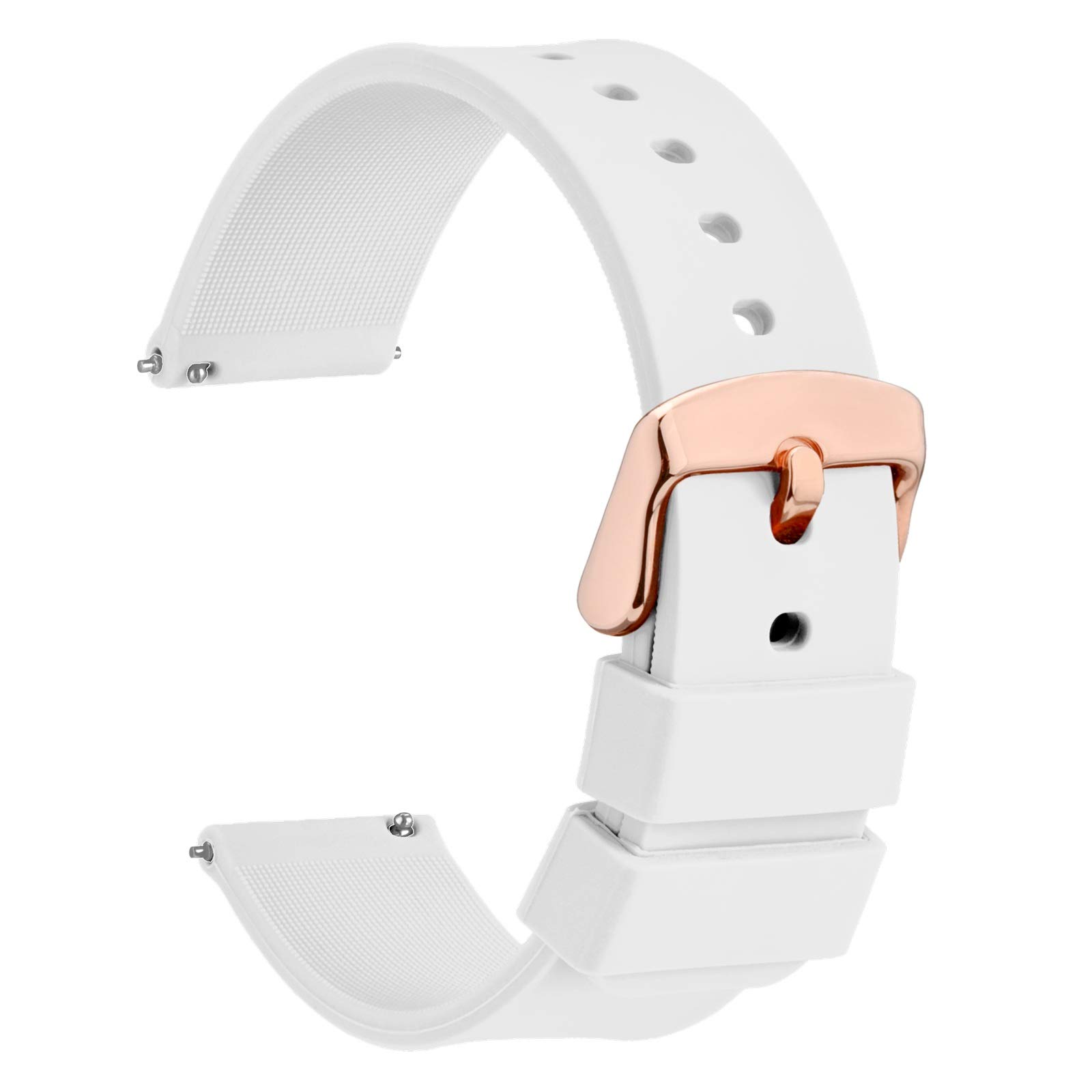 WOCCI 14mm Silicone Watch Band White with Rose Gold Buckle Soft Rubber Replacement Straps Quick Release