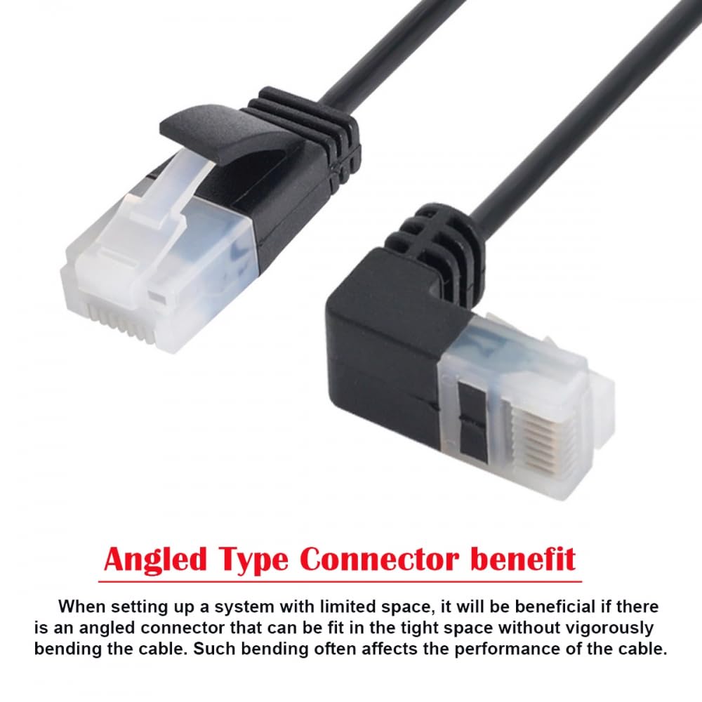 cablecc Cablecc Ultra Slim Cat6 Ethernet Cable 90 Degree Down Angled to Straight UTP Network Patch Cord 3M for Laptop Router TV Box - View 9 of 9