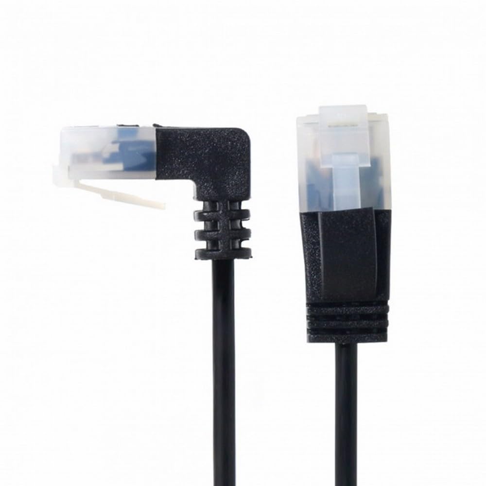 Cablecc Ultra Slim Cat6 Ethernet Cable 90 Degree Down Angled to Straight UTP Network Patch Cord 3M for Laptop Router TV Box