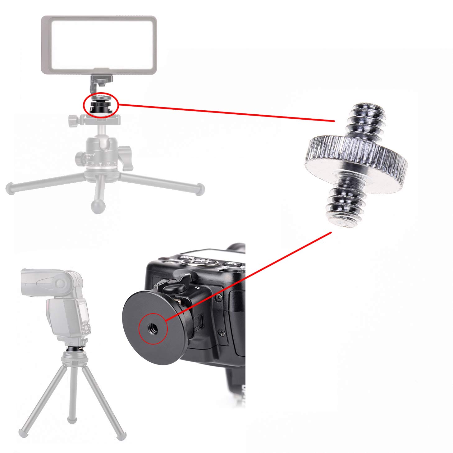 Kare and Kind 20x Adapter Mount Set for DSLR Cameras Tripods Light Stands Monopod Ballhead Standard Thread 1/4 Inch 3/8 Inch Converter Screws - View 4 of 6