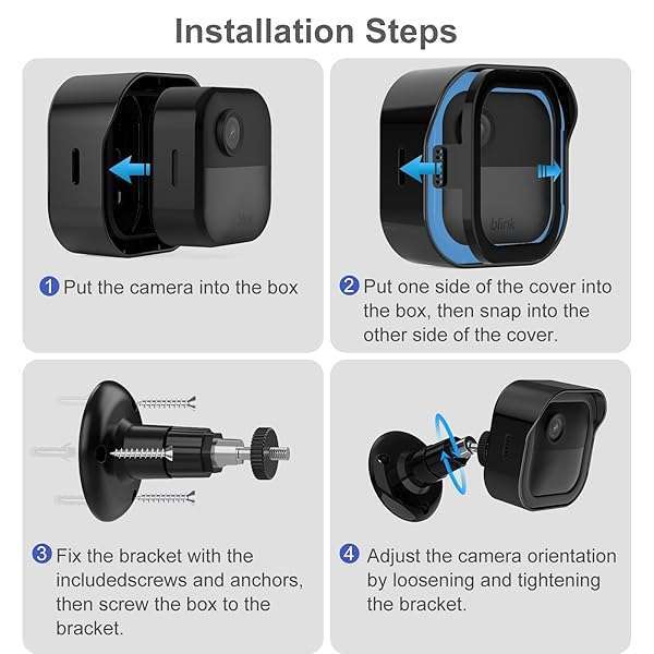 Pefecon All-New Blink Outdoor Camera Housing and Mounting Bracket (4th Gen and 3rd Gen), 3 Pack Protective Cover and 360 Degrees Adjustable Mount with Sync Module 2 Outlet Mount (Black) - View 11 of 11