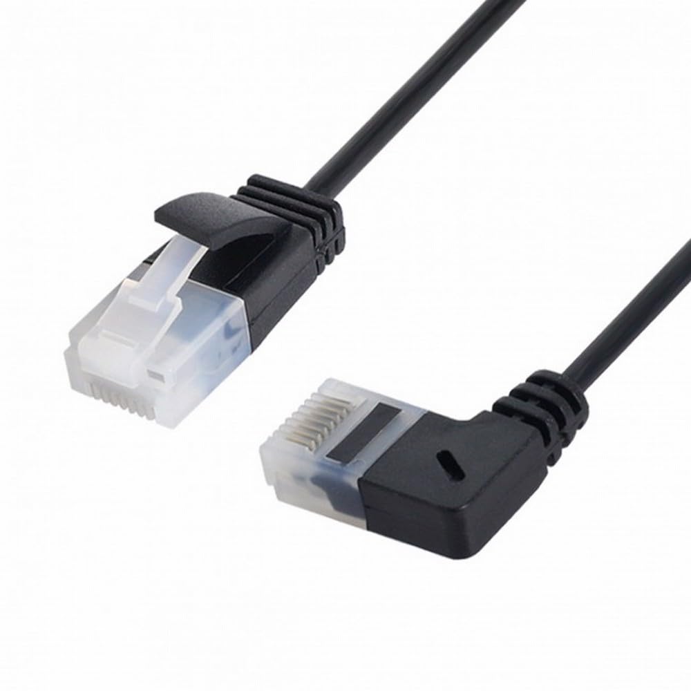 Cablecc Ultra Slim Cat6 Ethernet Cable 2M RJ45 Right Angled to Straight UTP Network Patch Cord for Laptop Router TV Box - View 3 of 9