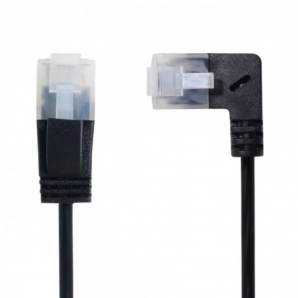 Cablecc Ultra Slim Cat6 Ethernet Cable 2M RJ45 Right Angled to Straight UTP Network Patch Cord for Laptop Router TV Box