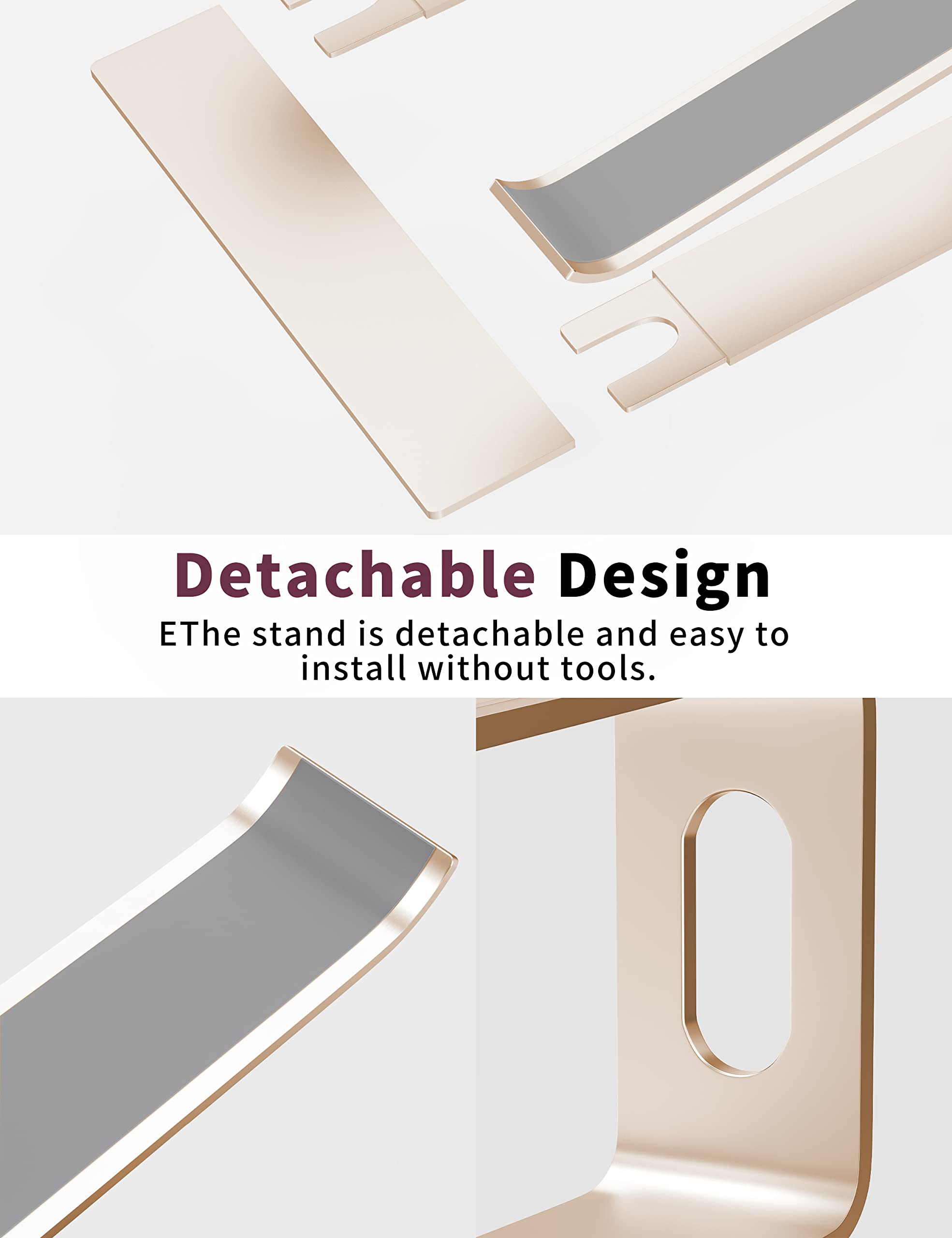 ALASHI ALASHI Laptop Stand for Desk Aluminum Computer Riser Ergonomic Notebook Holder Detachable Metal Elevator for 10 to 15.6 Inches Gold - View 4 of 7