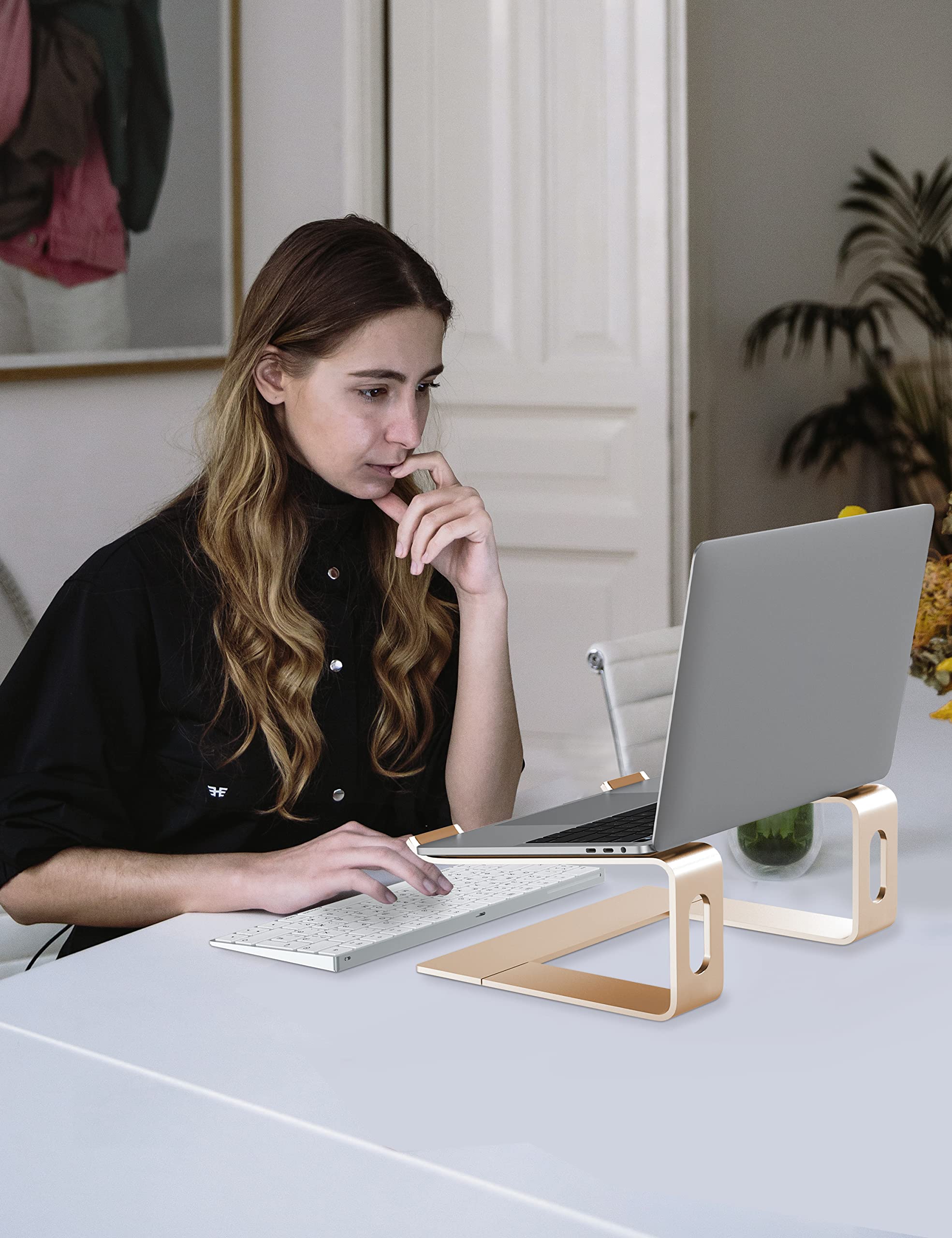 ALASHI ALASHI Laptop Stand for Desk Aluminum Computer Riser Ergonomic Notebook Holder Detachable Metal Elevator for 10 to 15.6 Inches Gold - View 6 of 7